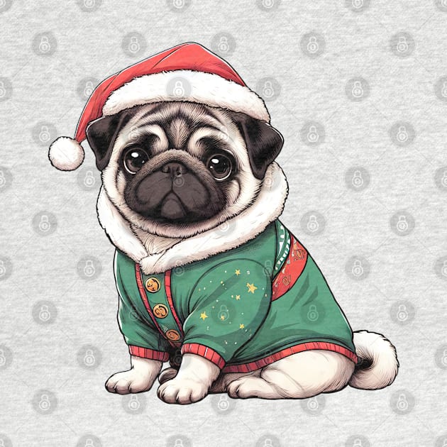 Cute Christmas Pug in Sweater by Takeda_Art